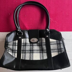 Fred Perry Black and White Plaid Women's Handbag